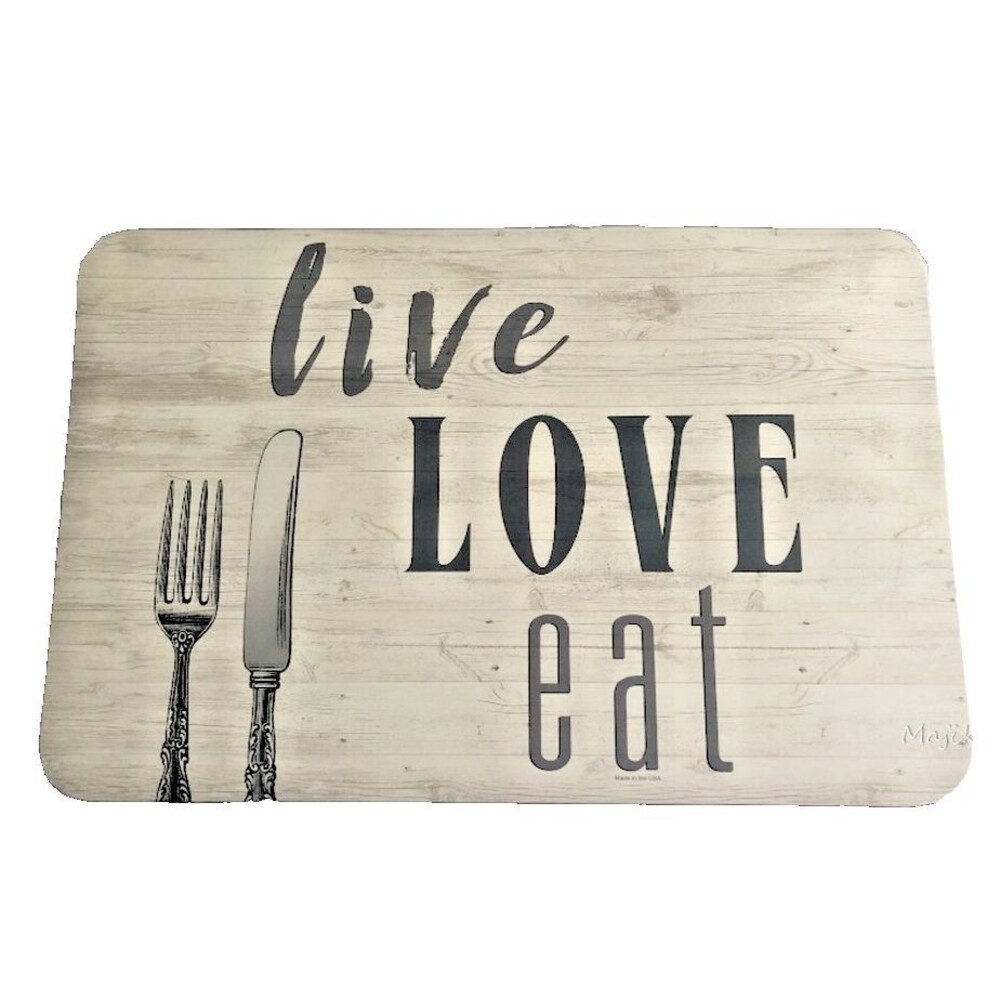 Live Love Eat Vinyl Placemats Wipe Clean 17x11" USA Recycled Material Set of 4